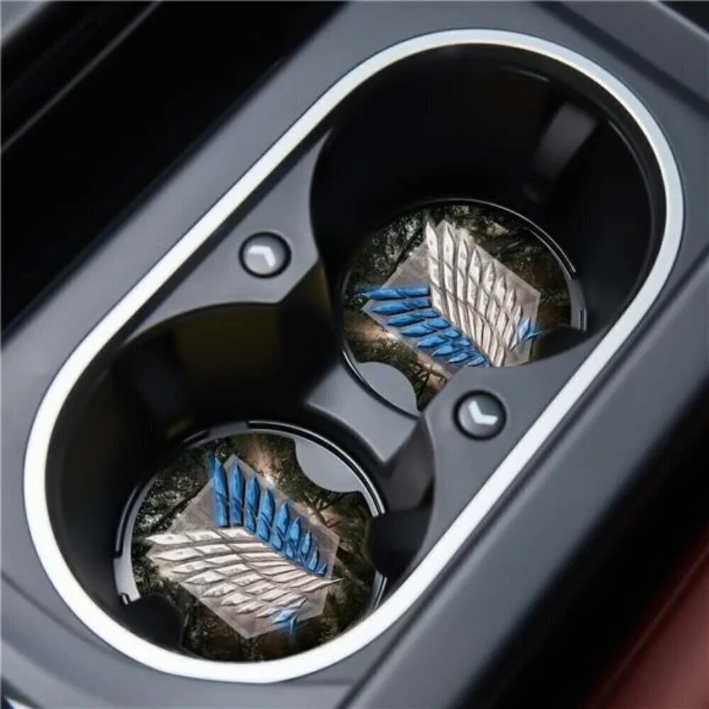 Anime Wing Design Car Cup Coasters 2-Pack Cup Holder Anti Slip Rubber Vehicle